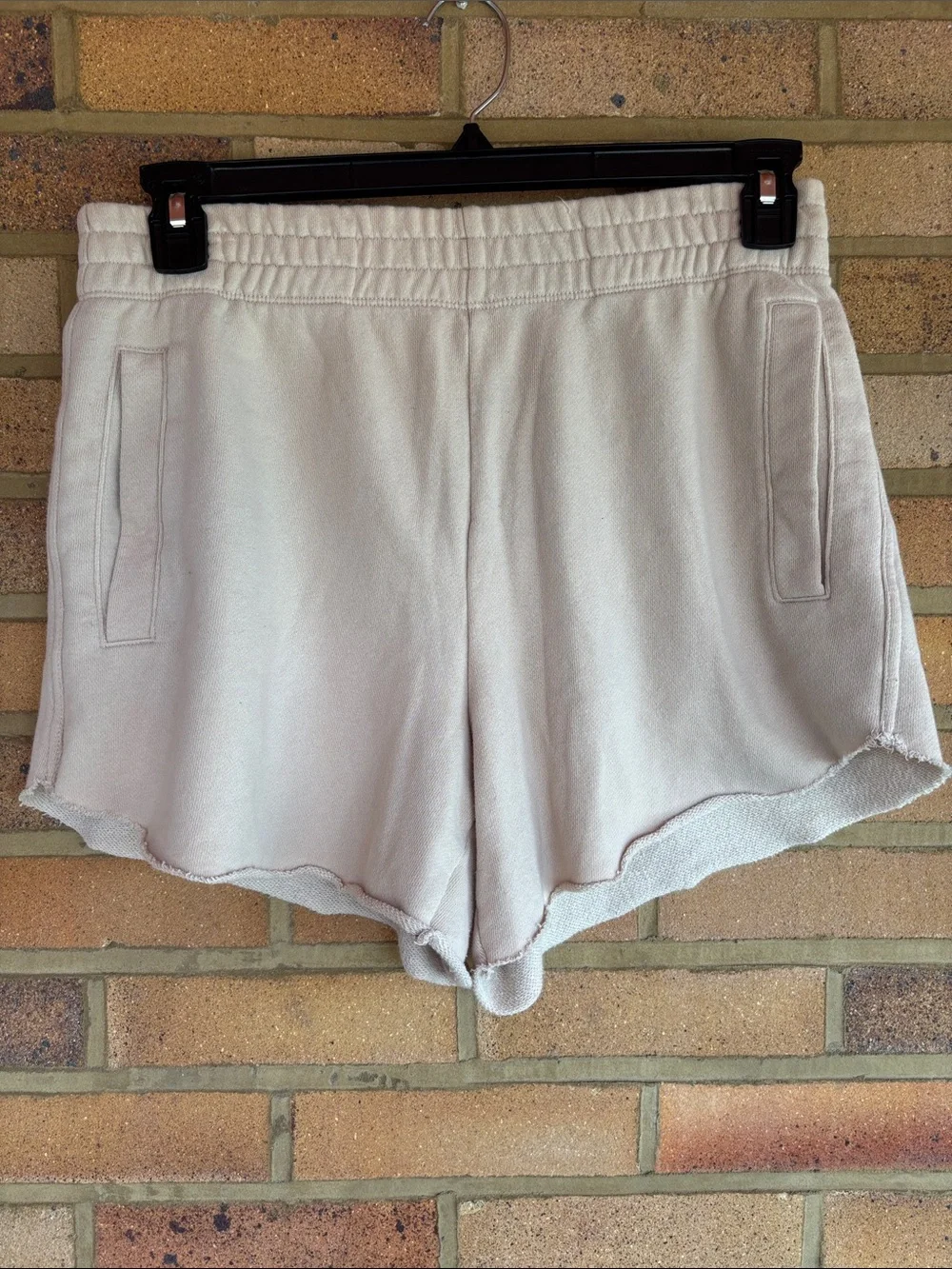 aerie Tan Elastic-Waist Roll Hem Athletic Fleece Shorts M
